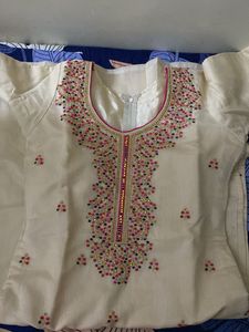 Beautiful Beige and Pink embroidery kurthi