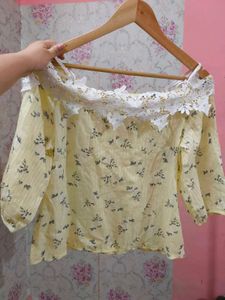 Yellow And White Off shoulder  Summer Top