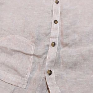 Light Pink Cropped Linen Button-Down