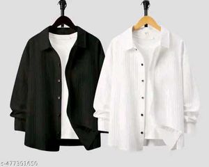 Men Striped Solid Popcon Shirt (Pack Of 2)