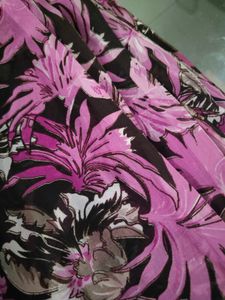 Beautiful Brown And Pink Floral Printed Saree