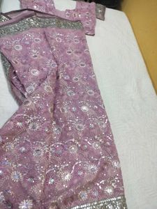 Pink Party Saree With Silver Work