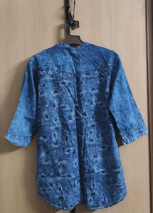 Denim Floral Print Top