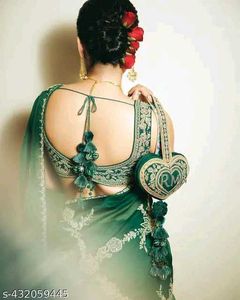 Mehndi  Special Green Saree Attached With Blouse