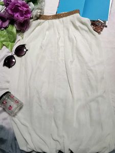 Elegant White Chiffon Top with Gold Studded Collar