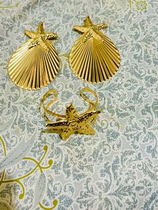 STAR SHELL GOLDEN EARRING &amp;hand Bracelet