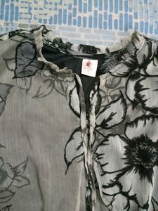 Grey And Black Floral Printed Midi Dress