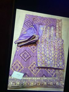 Purple Bandhani Saree with Embellished Blouse