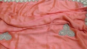 Peach And Off White Embellished Saree