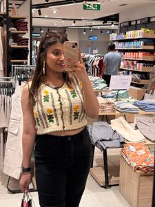 Beige Handmade Crochet Top with Delicate Floral