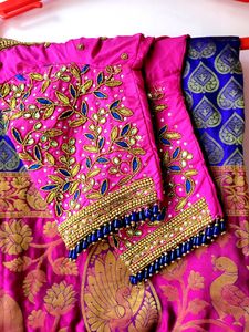 Pure Kanchi Pattu Silk  Saree With Maggam Blouse