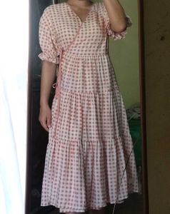 Pink Gingham Wrap Dress