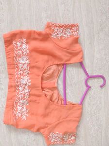 Peach Embroidered Fancy Saree With Stitched Blouse