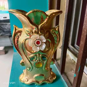 Vintage Gold Vase with Floral Detail