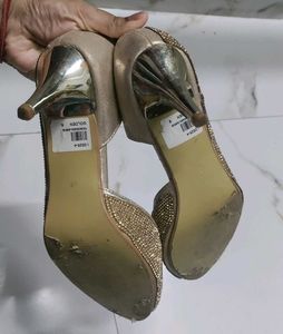 Golden Studded Peep-toe Heels