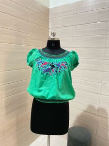 H&M Beautiful Embroidered Green Top