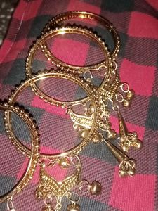 Gold Tone Bangle Set with Charms