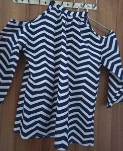 Blue &amp; White Zigzag Cold Shoulder Halter Neck Top