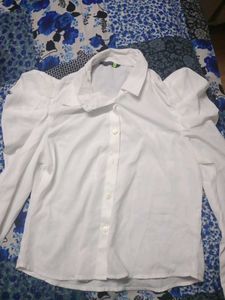 White Puff Sleeve Button-Up Top