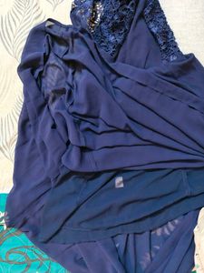 Navy Crochet Top Chiffon Long Maxi Dress
