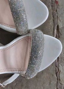 White Heels with Rhinestone Ankle Strap
