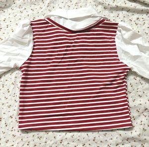 Korean style Striped Knit Top with Blouse