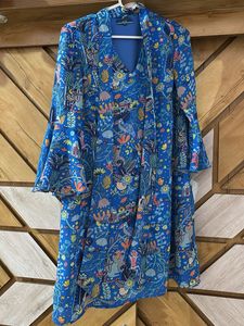 Floral Print Blue Dress Knot At Neck