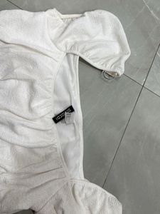 White Ruched Mini Dress