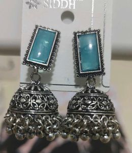 Sky Blue/ Teal Colour Jhumka Earrings
