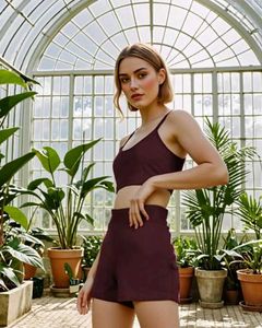 Sleeveless Ribbed Wine Crop Cami Top with Short