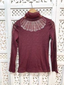 Elegant Maroon Turtleneck Top A