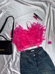 Partywear Hot Pink Feather Top