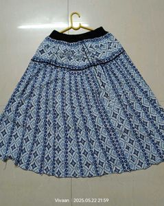 White N Blue Knee Length Skirt