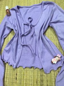Lilac Tie-Front Ribbed Cardigan