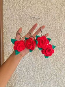 Beautiful Crochet Red Rose Keychain