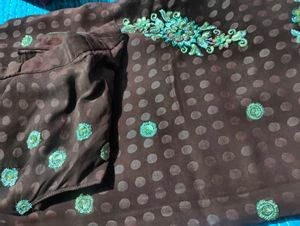 Brown Embroidered Indian Saree