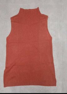 Rust Ribbed Sleeveless High-Neck Top | Like New