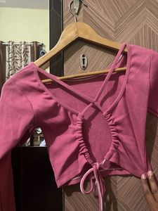 Pink Long Sleeve Crop Top