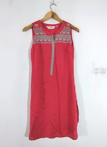 Biba Red Embroidered Kurta (Women's)