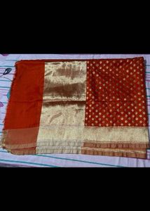 Pure Banarasi Orange &amp; Gold Dupatta