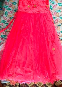 Embroidered Coral Long Gown