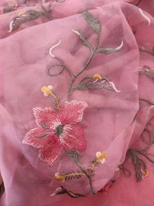 Pink Floral Organza Dress/Saree Material