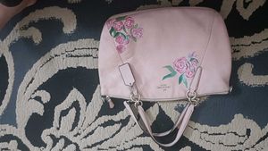 Coach Floral Applique Leather Handbag