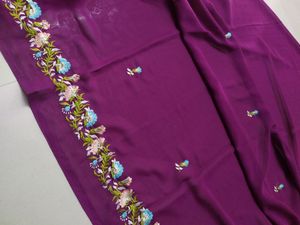Dark Purple Hand Made Embroidery Saree