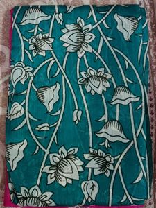 Teal &amp; Pink Floral Saree