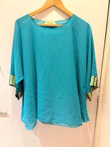 Teal Blouse with Colorful Cuffs