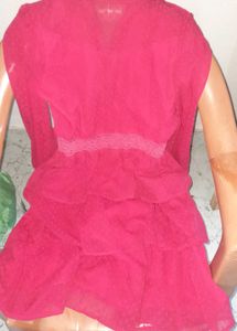 Women Red Self Design Fit and Flare Dress