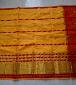 New Yellow Banarasi Saree with Red Border🌼
