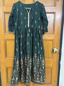 Elegant Green &amp; Gold Anarkali Kurta