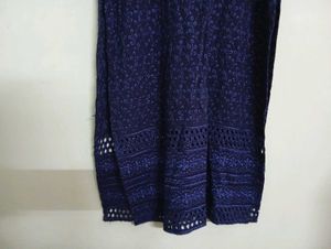 Navy Blue Kurti With Embroidery Work